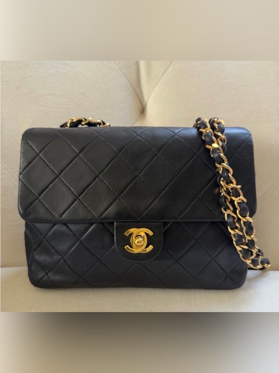 CHANEL Handbags - Chanel Classic Square Black Leather 24k Gold plated hardware Bag